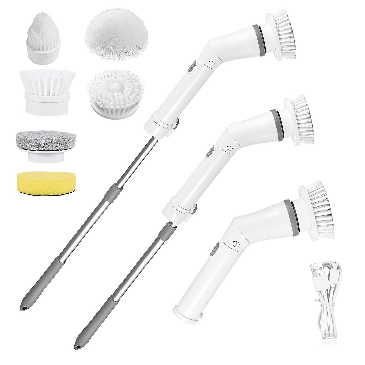 Electric Spin Scrubber with Long Handle – Cordless Bathroom Cleaning Brush with 6 Replaceable Heads