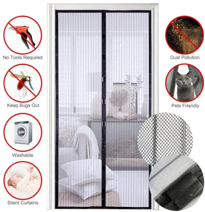 Magnetic Screen Door Mesh Curtain – Heavy Duty Mosquito Net, Hands-Free Magnetic Closure