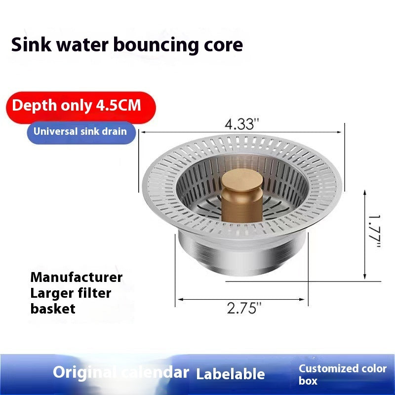 Stainless Steel Sink Drain Strainer – Kitchen Anti-Clog Sink Stopper with Bounce Core