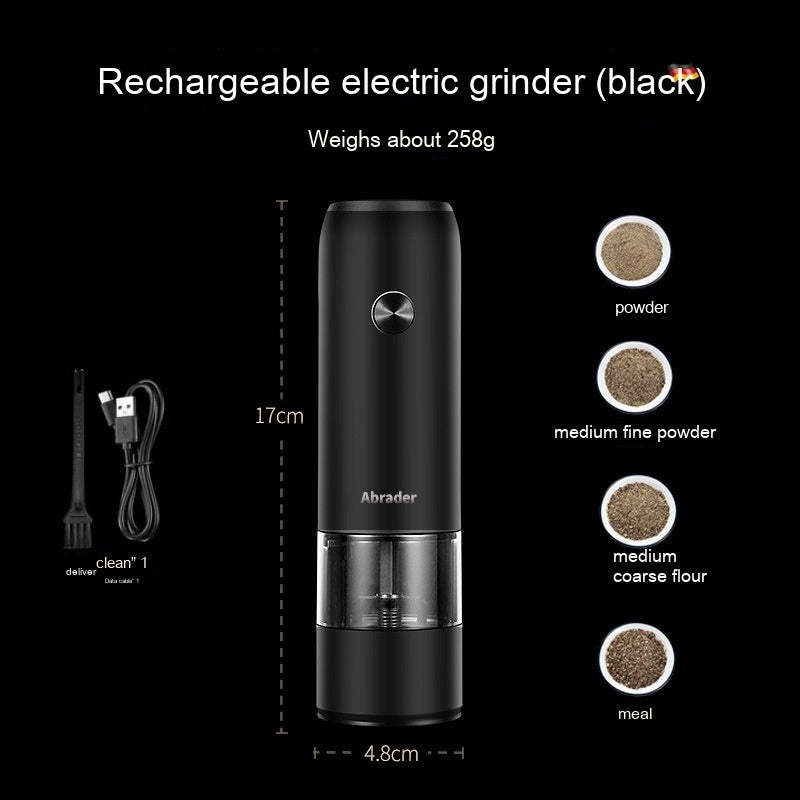 Electric Salt & Pepper Grinder Set – Automatic One-Hand Operation, Rechargeable, Adjustable Coarseness, LED Light