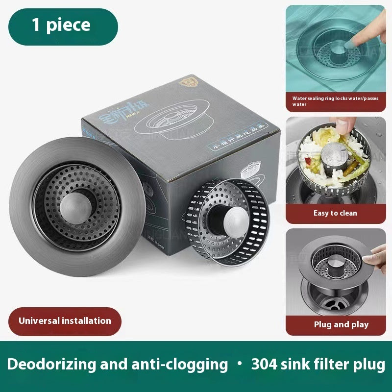 Stainless Steel Sink Drain Strainer – Kitchen Anti-Clog Sink Stopper with Bounce Core