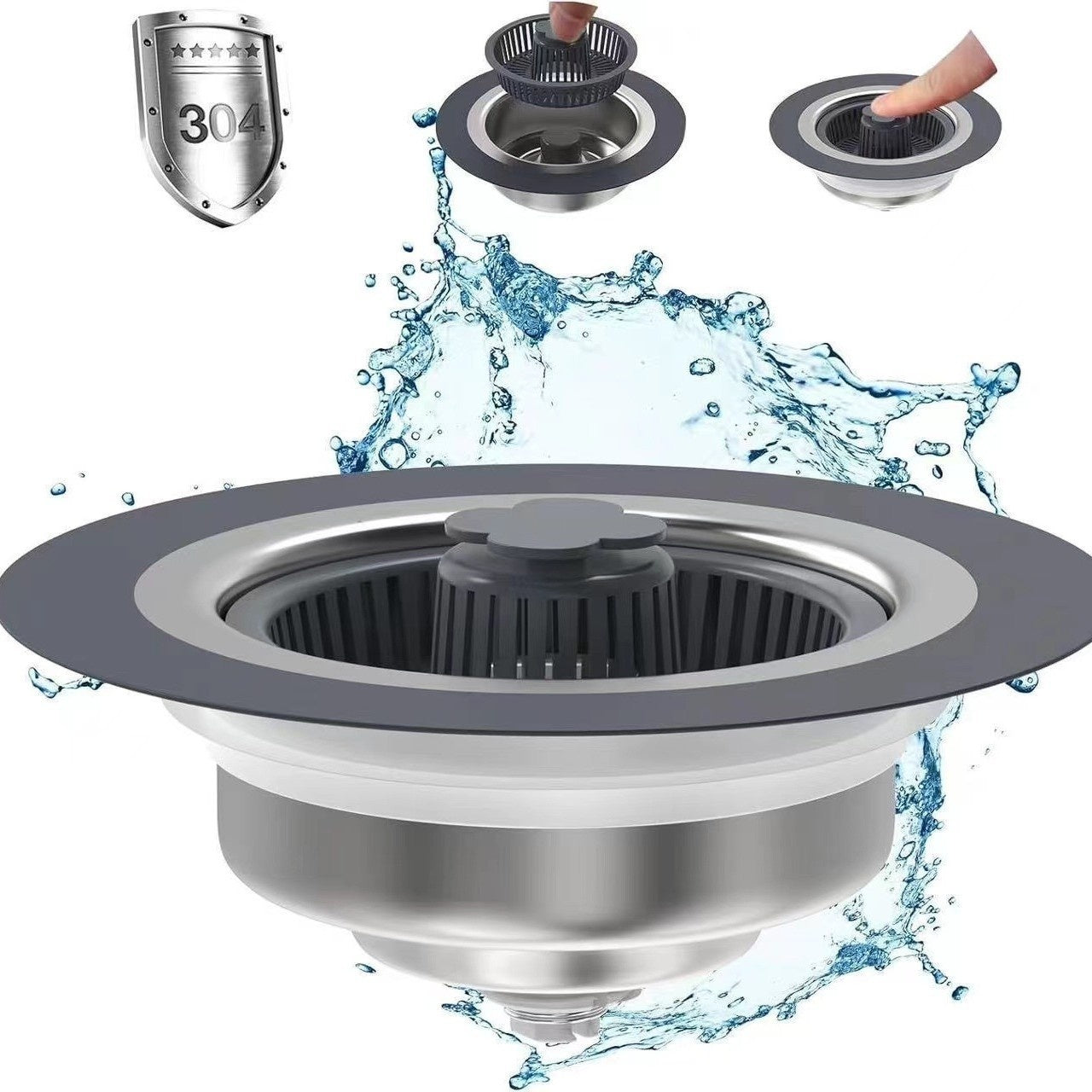 Stainless Steel Sink Drain Strainer – Kitchen Anti-Clog Sink Stopper with Bounce Core