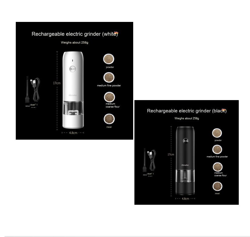 Electric Salt & Pepper Grinder Set – Automatic One-Hand Operation, Rechargeable, Adjustable Coarseness, LED Light