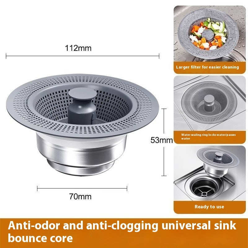 Stainless Steel Sink Drain Strainer – Kitchen Anti-Clog Sink Stopper with Bounce Core